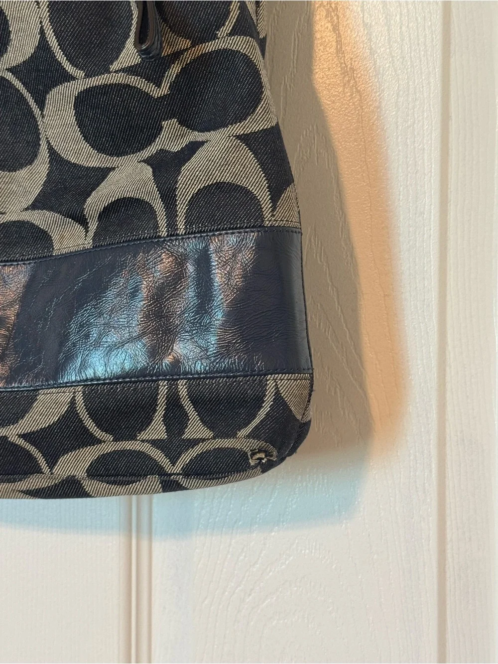 Coach Signature Hobo Shoulder Bag Navy Blue & Tan